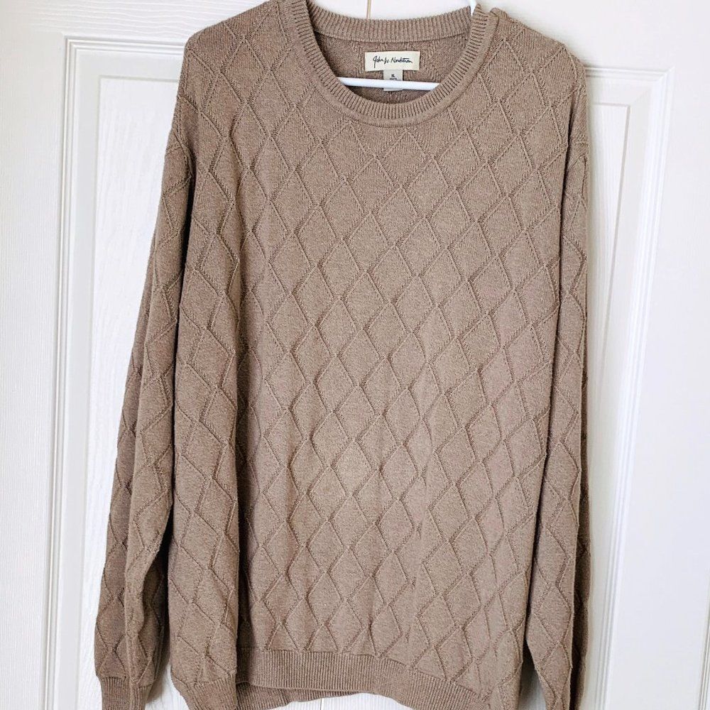 100% PIMA COTTON John W Nordstrom Diamond Pattern Crewneck Sweater